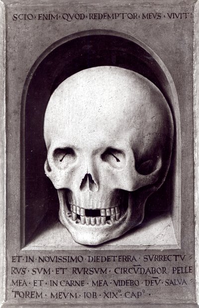Skull, right hand panel reverse from the Triptych of Earthly Vanity and Divine Salvation, c.1485 by Hans Memling